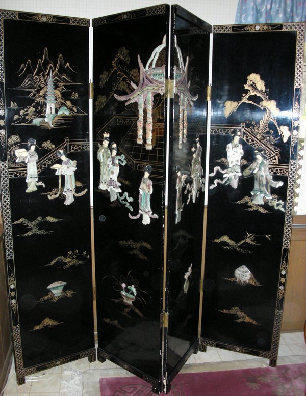 JAPANESE LACQUER FOUR PANEL SCREEN H 72"