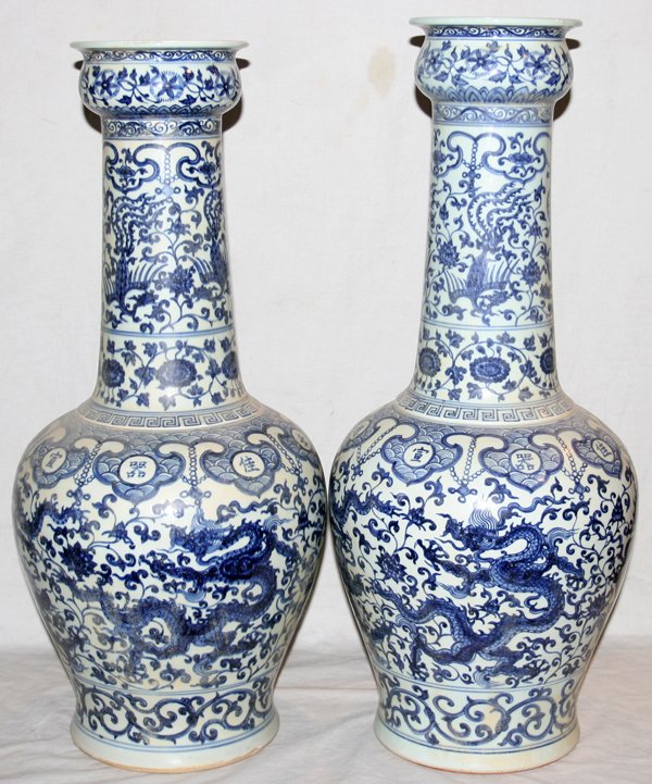 CHINESE BLUE & WHITE PORCELAIN VASES H26 1/2"