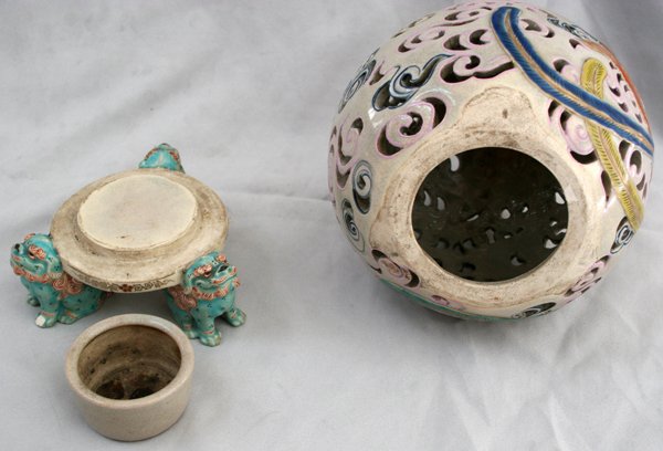 CHINESE PORCELAIN INCENSE BURNER H 10" DIA 6" - 3