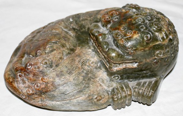 CHINESE CARVED HARDSTONE FOO LION, H 4 1/4"