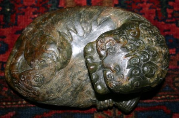 CHINESE CARVED HARDSTONE FOO LION, H 4 1/4" - 4