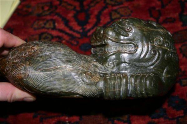 CHINESE CARVED HARDSTONE FOO LION, H 4 1/4" - 5