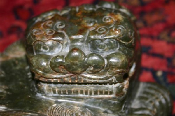 CHINESE CARVED HARDSTONE FOO LION, H 4 1/4" - 6