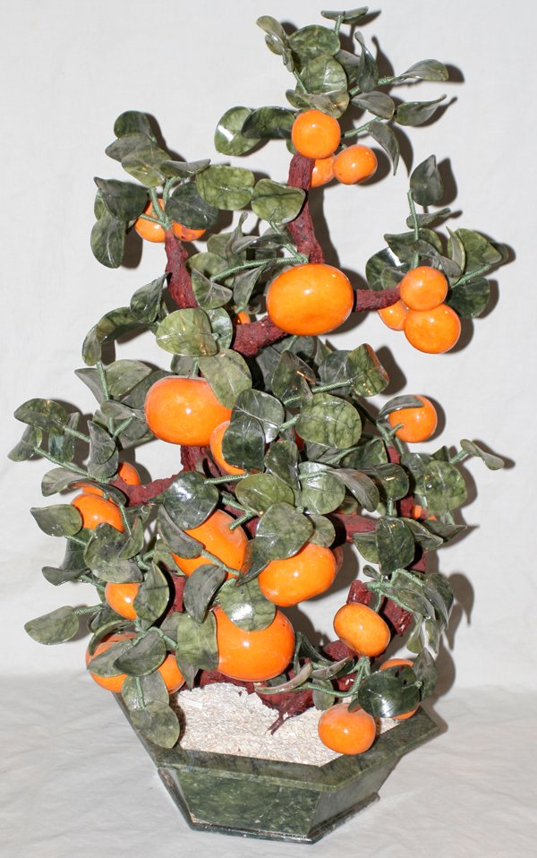 CHINESE JADE & HARDSTONE TANGERINE TREE W 18"