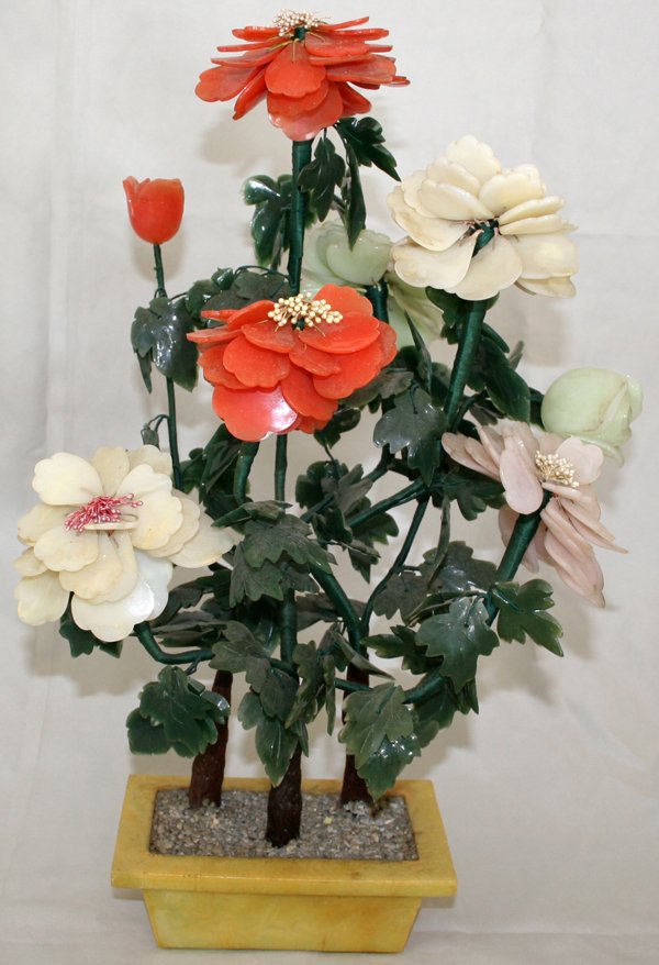 CHINESE PLASTIC FLOWERING TREE 20TH C., H 20"