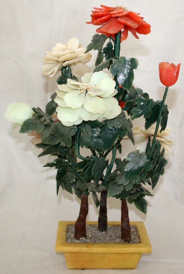 CHINESE PLASTIC FLOWERING TREE 20TH C., H 20" - 2
