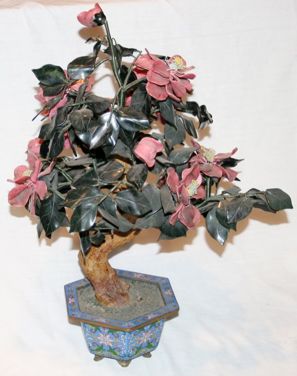 CHINESE JADE TREE W/PINK FLOWERS CLOISONNÉ
