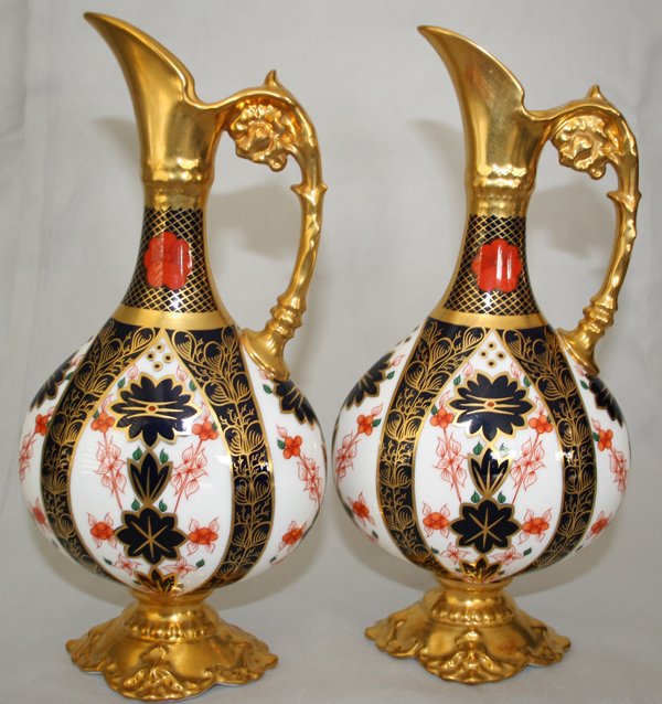 ROYAL CROWN DERBY 'IMARI'PAINTED EWERS H 10"