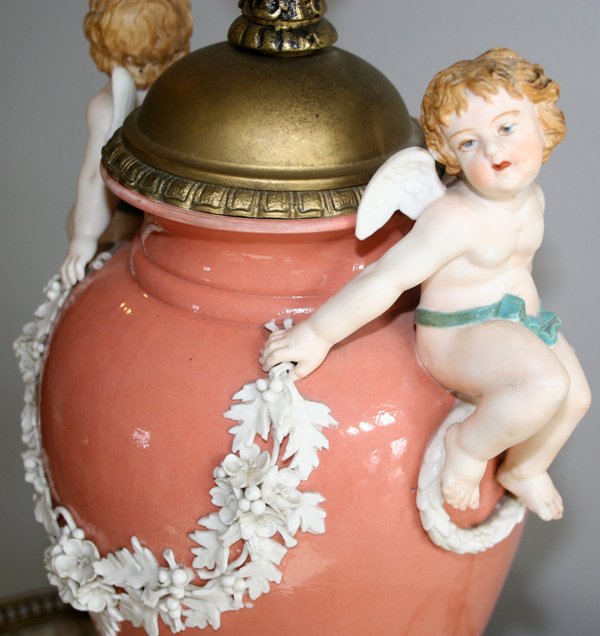 FRENCH PORCELAIN & BRONZE URNS AS LAMPS H 30" - 2