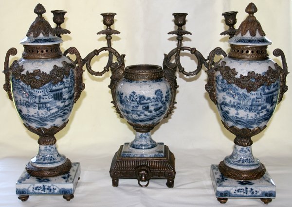 PORCELAIN COVERED URNS & URN FORM CANDELABRA