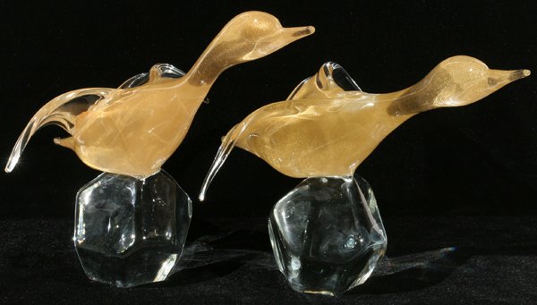 VENETIAN GLASS GEESE, SIGNED, PAIR, H 12 3/4"