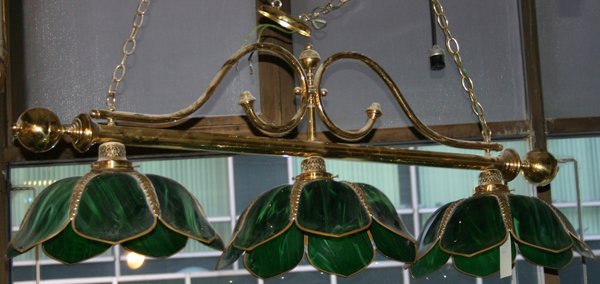 SLAG GLASS & BRASS BILLIARDS LAMP H 20" L 56"