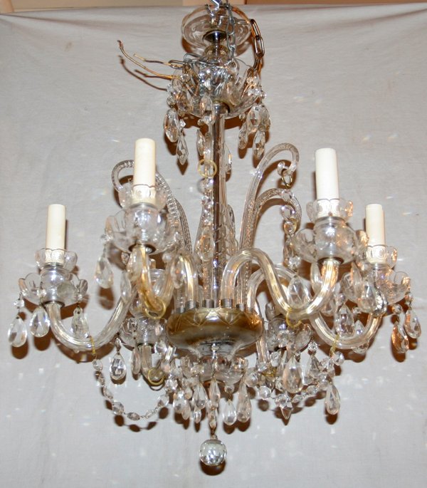 EUROPEAN CRYSTAL SIX LIGHT CHANDELIER C. 1950