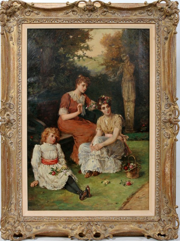 A. JOHNSTON OIL SISTERS IN A IDYLLIC GARDEN