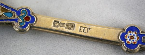 RUSSIAN ENAMEL, SILVER & VERMEIL SAUCE SPOON - 3
