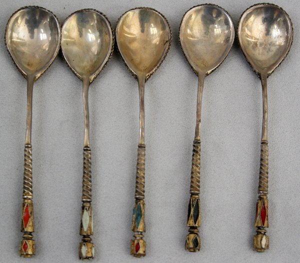 RUSSIAN ENAMEL & SILVER DEMITASSE SPOONS - 2