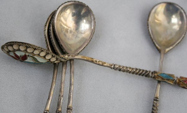 RUSSIAN ENAMEL & SILVER DEMITASSE SPOONS - 3