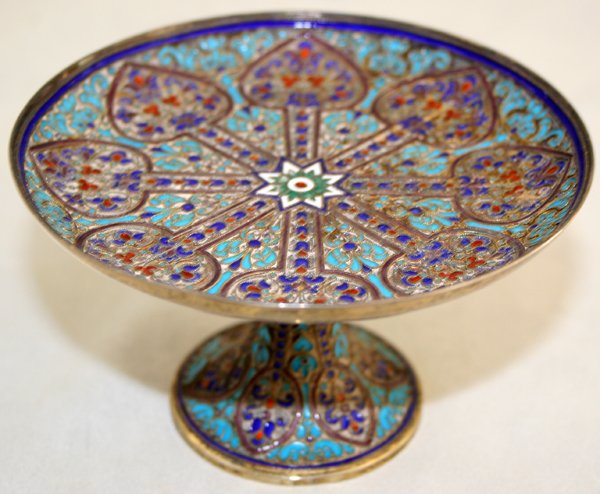 RUSSIAN SILVER & ENAMEL COMPOTE, LATE 19TH C.