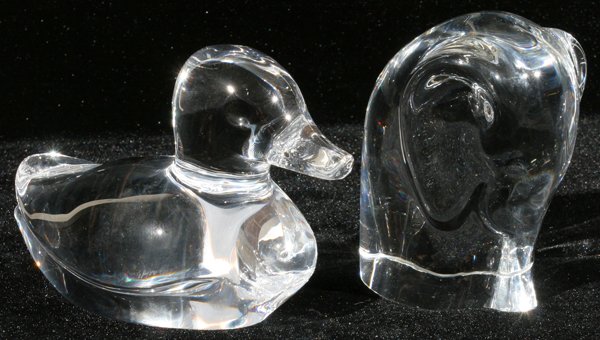 ORREFORS CRYSTAL DUCK & ELEPHANT HAND COOLER