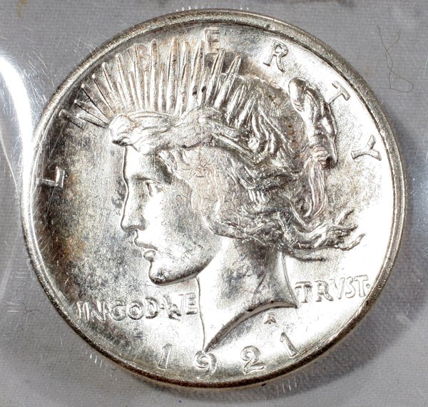 US STERLING SILVER $1.00 LIBERTY/PEACE 1921-P