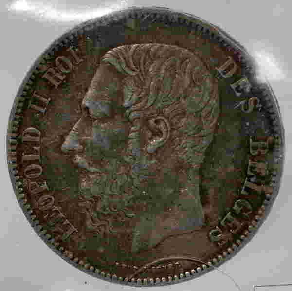050384 LEOPOLD II ROI DES BELGES STERLING COIN 1873 050384 LEOPOLD II ROI DES BELGES STERLING COIN 1873