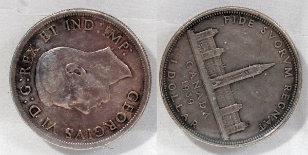 CANADIAN $1 DOLLAR SILVER COINS, 1939, TWO