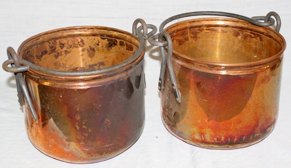 COPPER PAILS, PAIR, H 7", DIA 7"