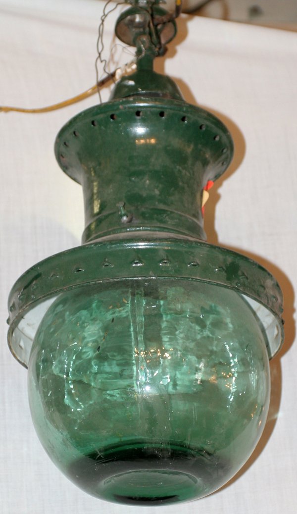 GREEN ENAMEL METAL LANTERN, H 18"