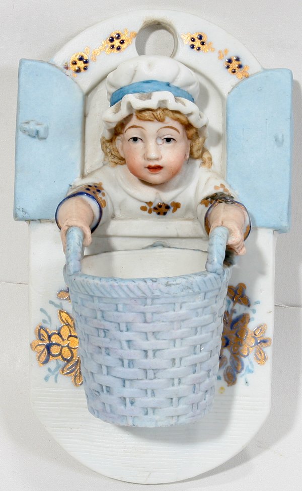 FRENCH BISQUE WALL POCKET C1920, #70, H 6"