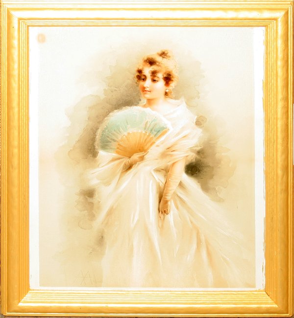 PRINT, 24" X 20", STANDING LADY WITH FAN