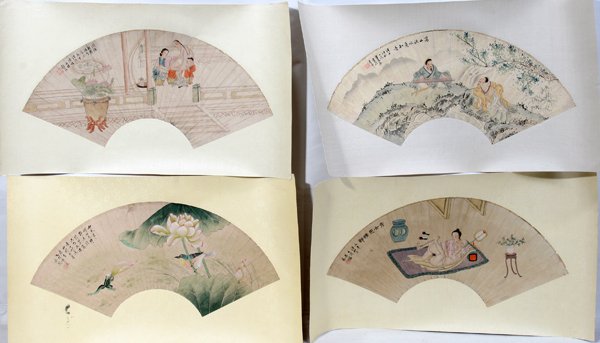 CHINESE FAN PAINTING 4 PCS, W 25 1/2"