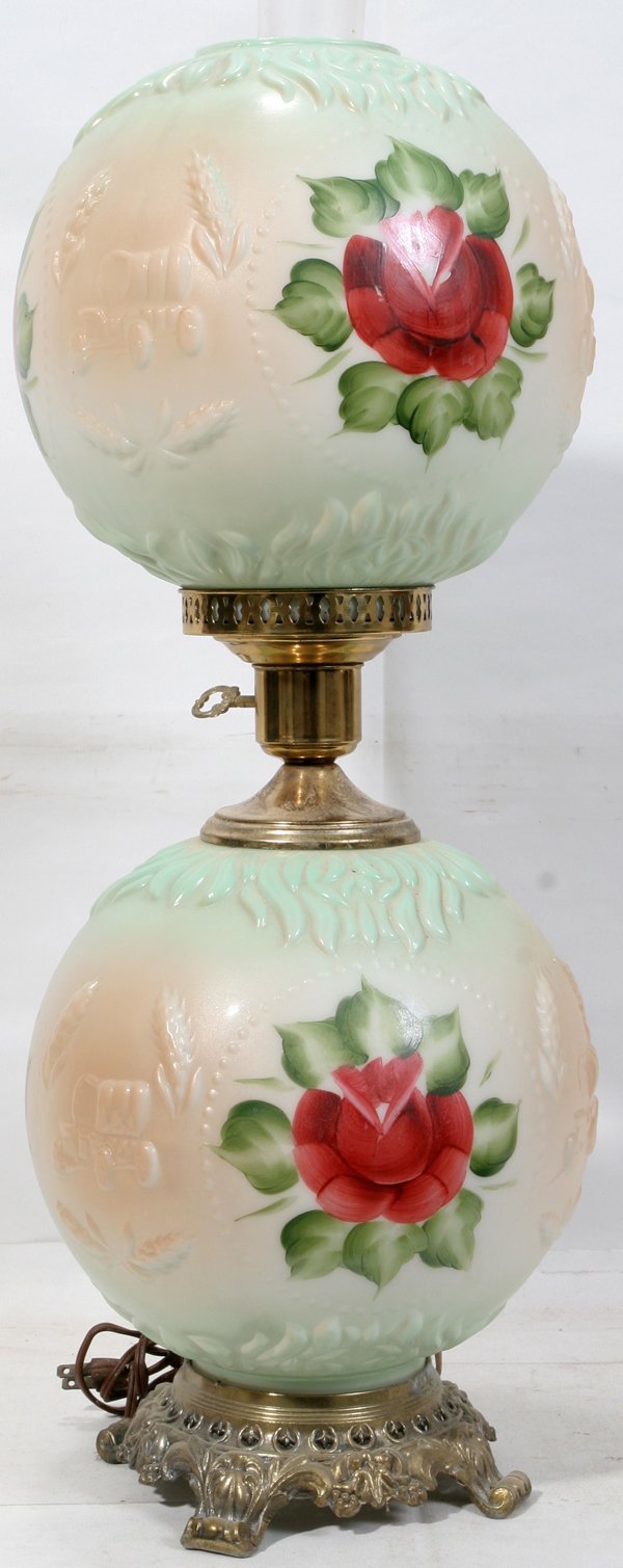 GONE WITH WIND LAMP, MILK GLASS GLOBES C 1960
