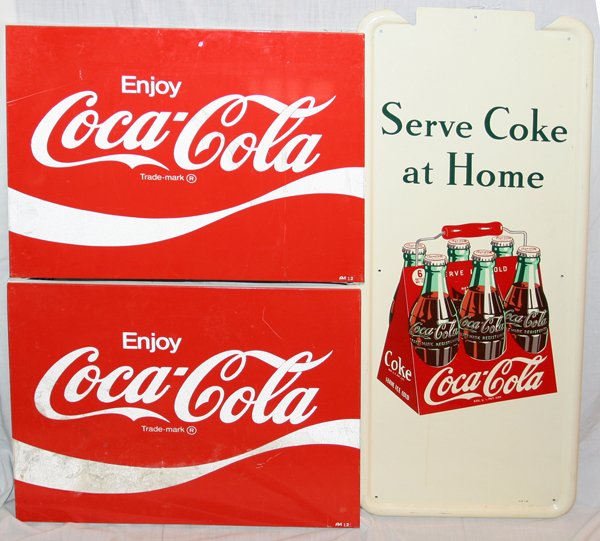 COCA COLA SIGNS, C. 1940, THREE, H 16", 19"