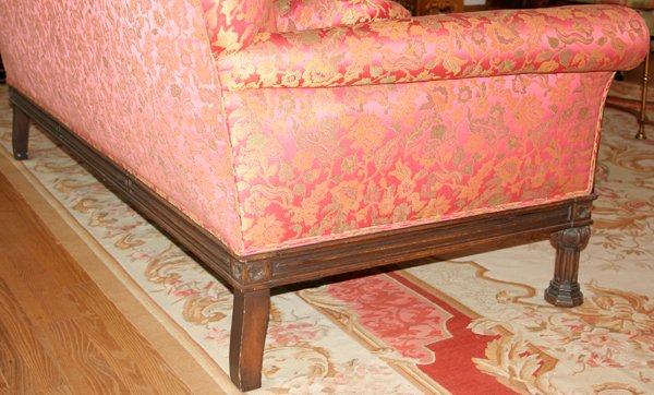 ENGLISH STYLE OAK & SILK-UPHOLSTERED SOFA - 3