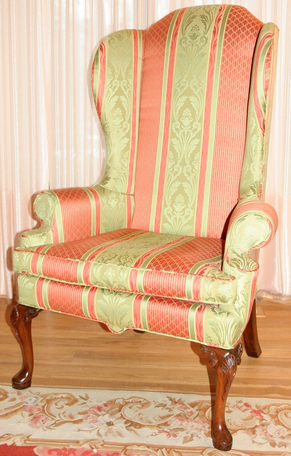 QUEEN ANNE STYLE TALL WINGBACK CHAIR, H 52"