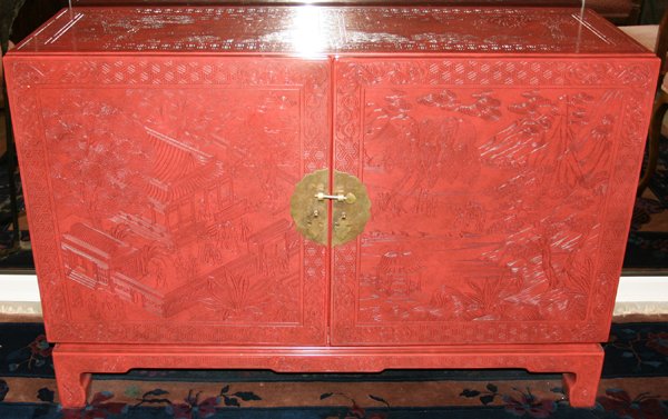JOHN WIDDICOMB, RED LACQUER STYLE CABINET