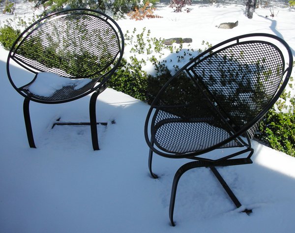 BLACK IRON MESHED TUB CHAIRS, SET OF TWO