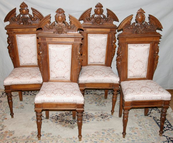 FRENCH WALNUT CARVED PARLOR CHAIRS, 19TH C.