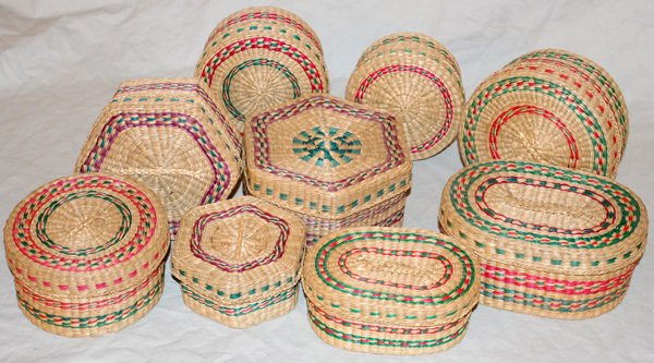 NATIVE AMERICAN, SWEET GRASS, COVERED BASKETS