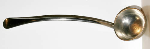 AMERICAN PEWTER LADLE, WILLIAM WILL, L 14 3/4": Beaded edge. Touch mark: William Will, Philadelphia. Purchased from Thomas Williams in 12/73. for $2800.