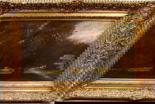 AFTER GEORGE INNESS, OIL ON CANVAS, LANDSCAPE,: Framed. Provenance: from the Maurer family of Oscoda, MI. Signed Inness.