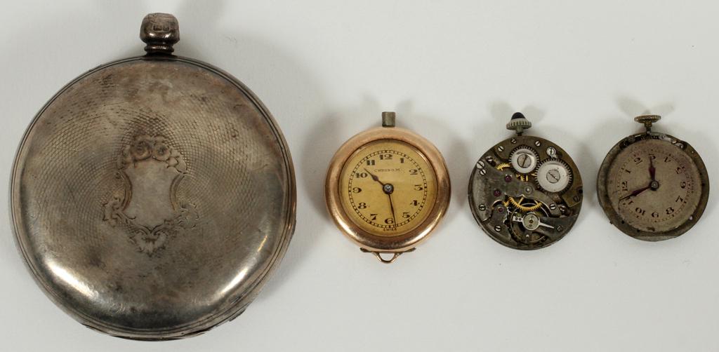 THOMAS YATES (LONDON) & MINIATURE POCKET WATCHES: THOMAS YATES (LONDON) & MINIATURE POCKET WATCHES, 4 PCS, DIA 1"-2", T.W. 158 GR A Thomas Yates of London, Sterling silver pocket watch, with date mark 'a', c1816, and three small pocket watches; featu
