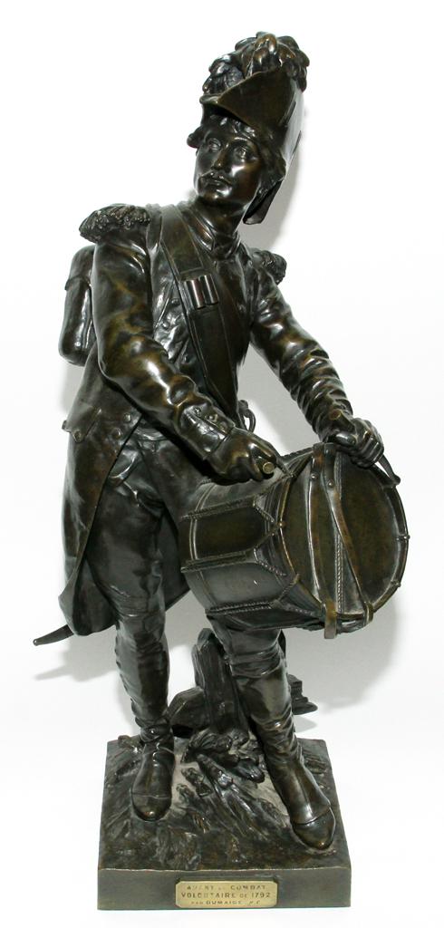 ETIENNE-HENRI DUMAIGE BRONZE, "VOLONTAIRE": ETIENNE-HENRI DUMAIGE (FRENCH, 1830-88), BRONZE, H 26", W 11", "VOLONTAIRE" A bronze sculpture titled "Volontaire" by Etienne-Henri Dumaige. Width 11". Depth 10". Signed. Property of Robert Schweizer,