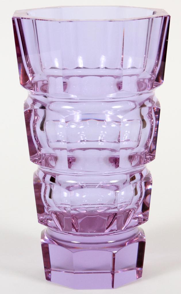 STROMBERGSHYTTAN LAVENDER CRYSTAL VASE, H 8": STROMBERGSHYTTAN (SWEDISH) LAVENDER CRYSTAL VASE, H 8"A Strombergshyttan lavender glass diamond cut vase. From the estate of Gerald Torrence, Chicago.