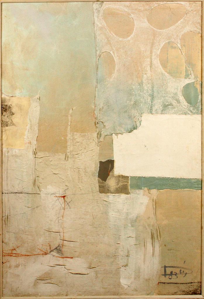 LAZLO DUS MIXED MEDIA OIL ON CANVAS COLLAGE 1983 (1 of 3)