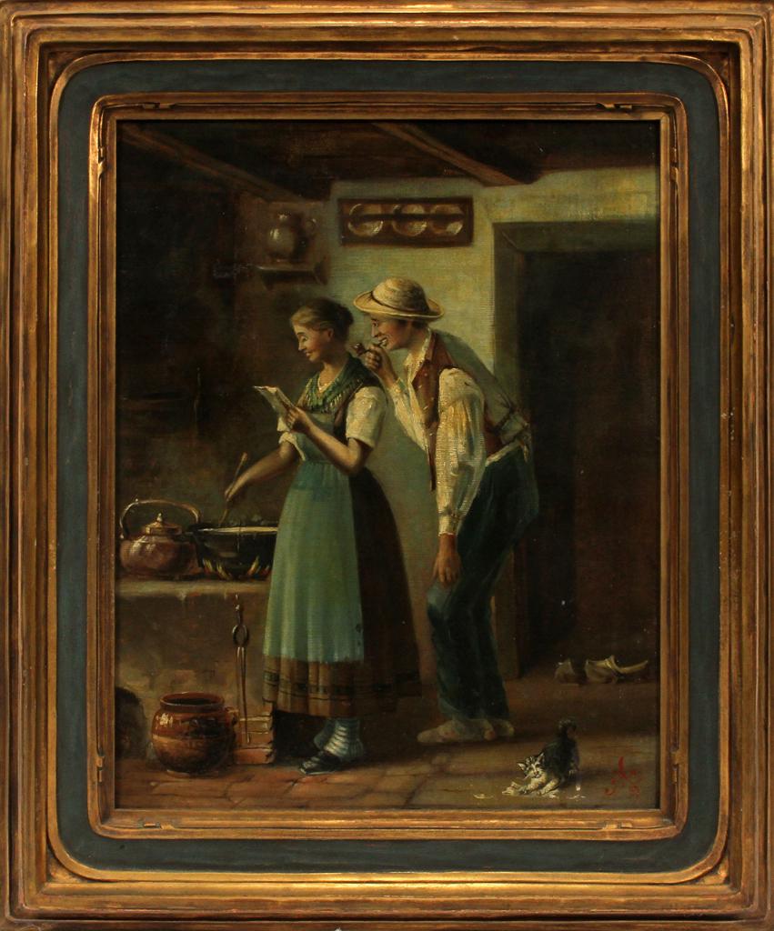 F.H. OIL ON CANVAS, 1889, DUTCH INTERIOR SCENE (1 of 3)