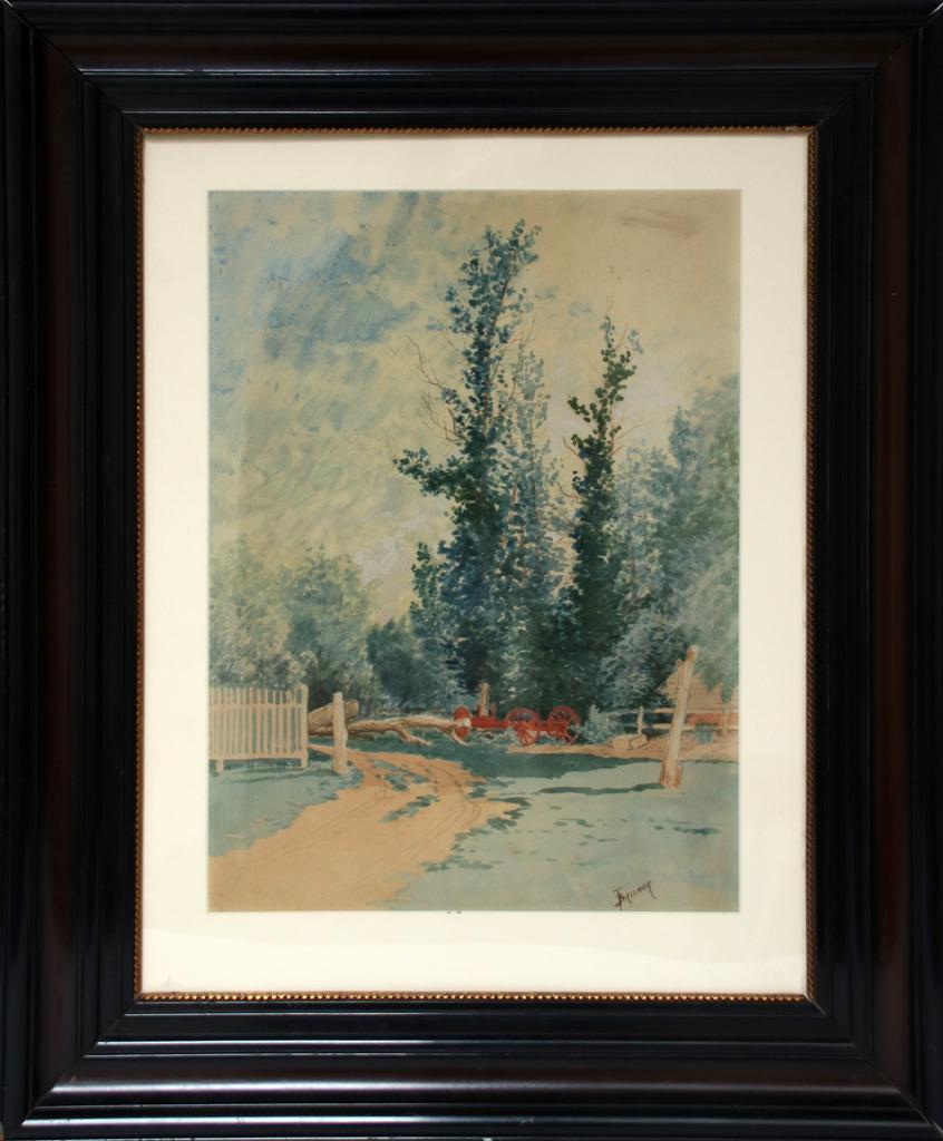 ALFRED THOMPSON BRICHER WATERCOLOR ON PAPER: ALFRED THOMPSON BRICHER, (AMERICAN 1837-1908), WATERCOLOR ON PAPER, H 20", L 14"A watercolor on paper by listed American artist Alfred Thompson Bricher. This piece depicts a country road. Artist's sig
