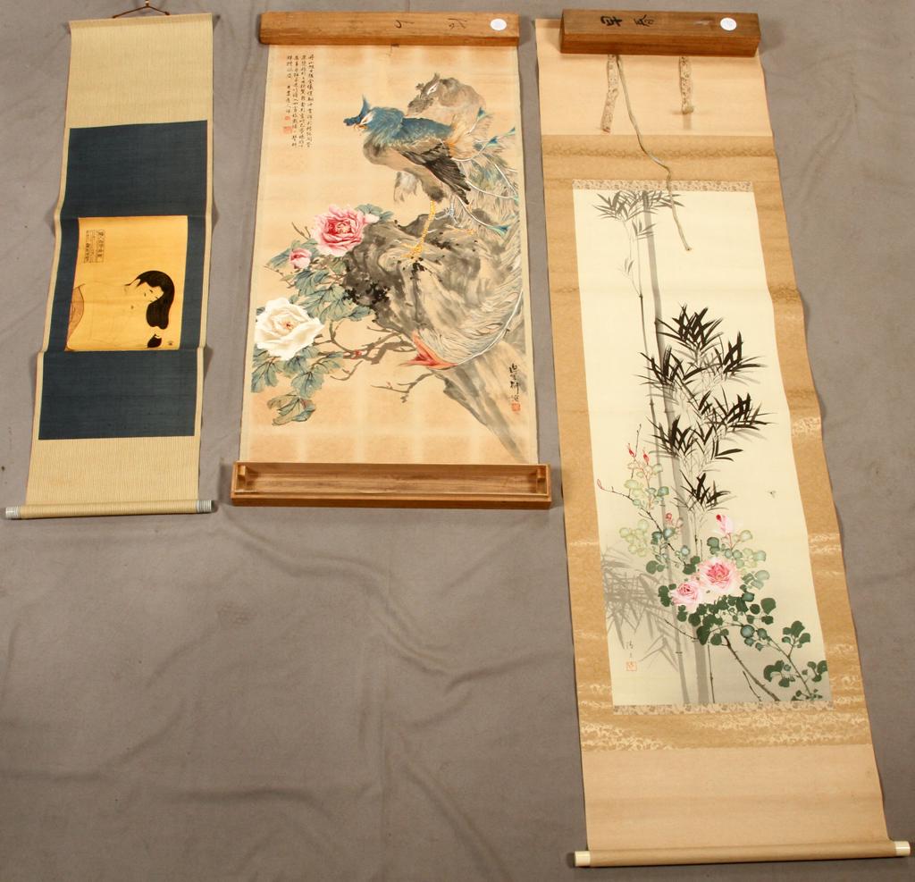 JAPANESE SCROLLS, 19/20TH C, 3 PCS, H 14"-46" (1 of 10)