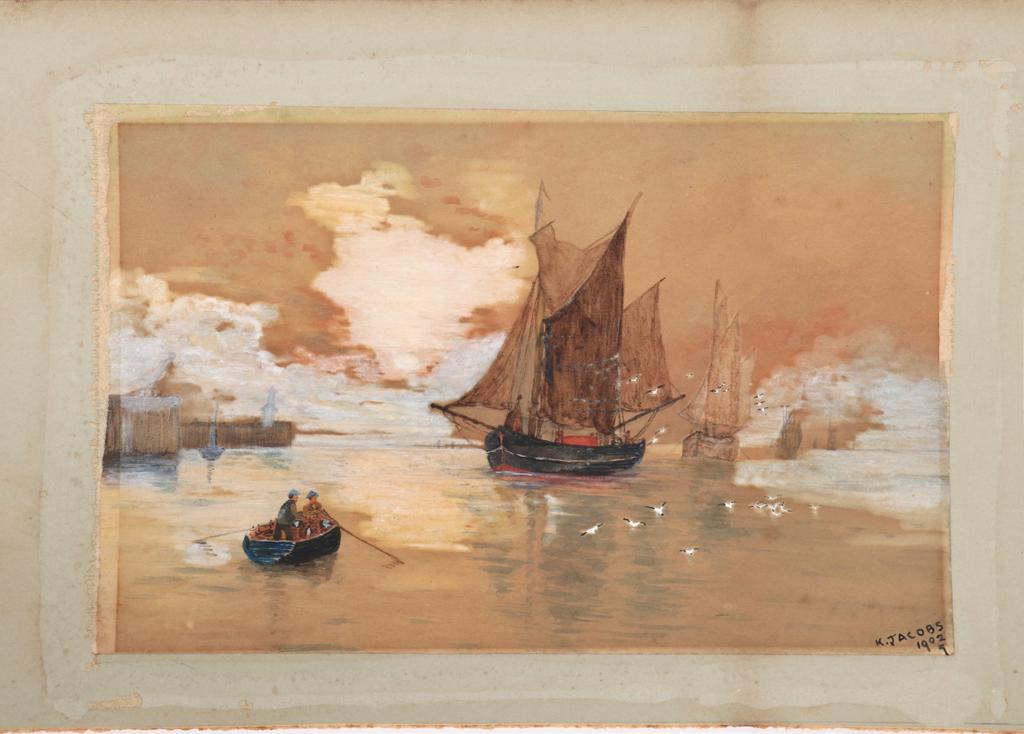 K. JACOBS WATERCOLOR ON PAPER, 1902, CLIPPER PORT (1 of 5)