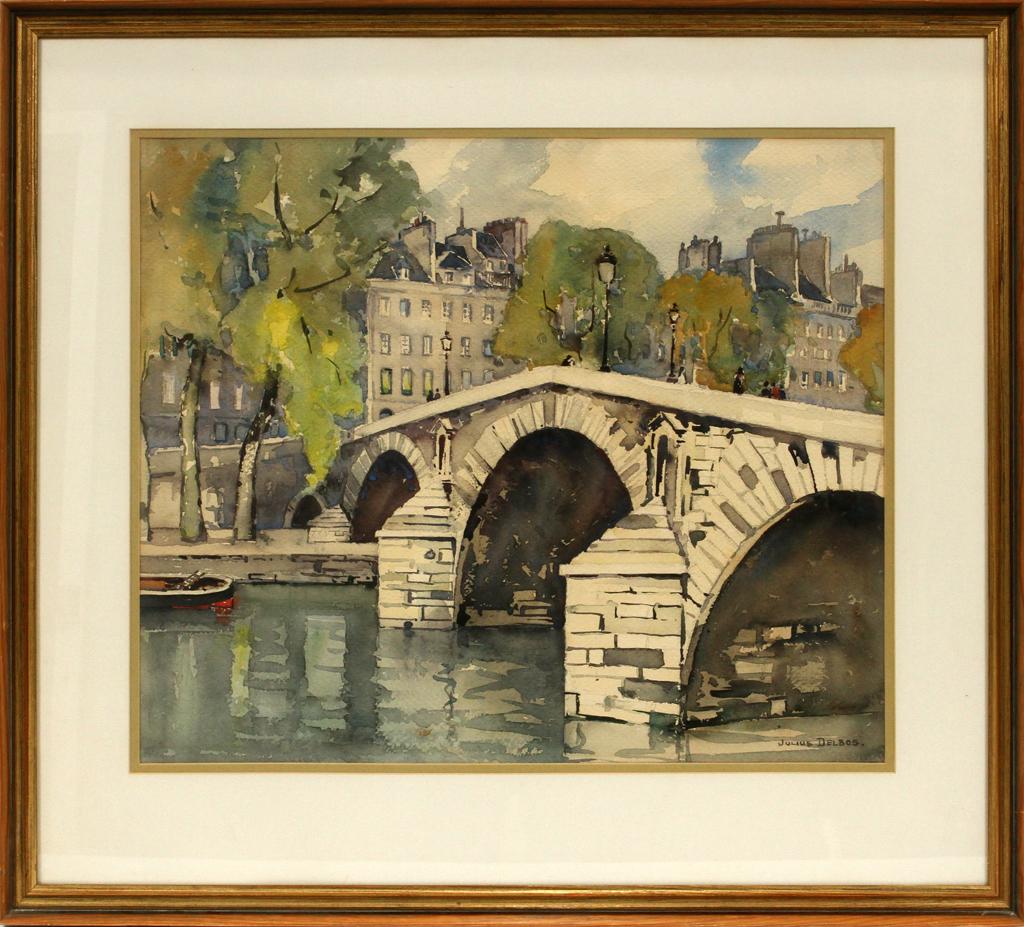 JULIUS DELBOS WATERCOLOR BRIDGE OVER WATER (1 of 3)